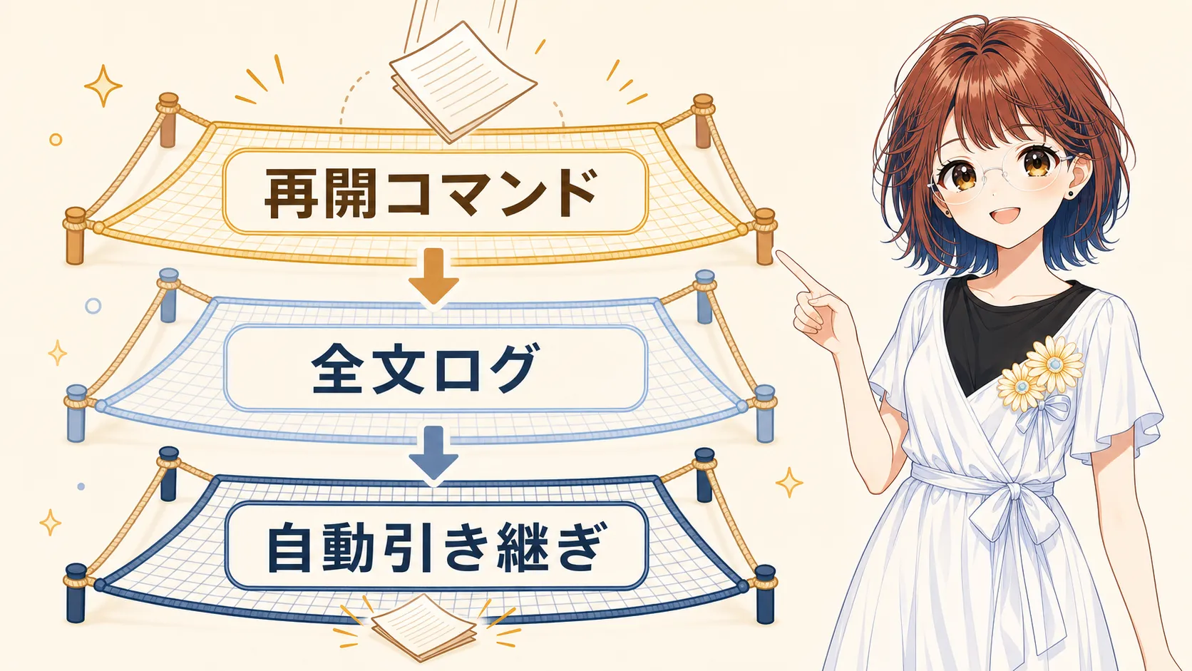 再開コマンド・全文ログ・自動引き継ぎの3層を説明するsuzumin