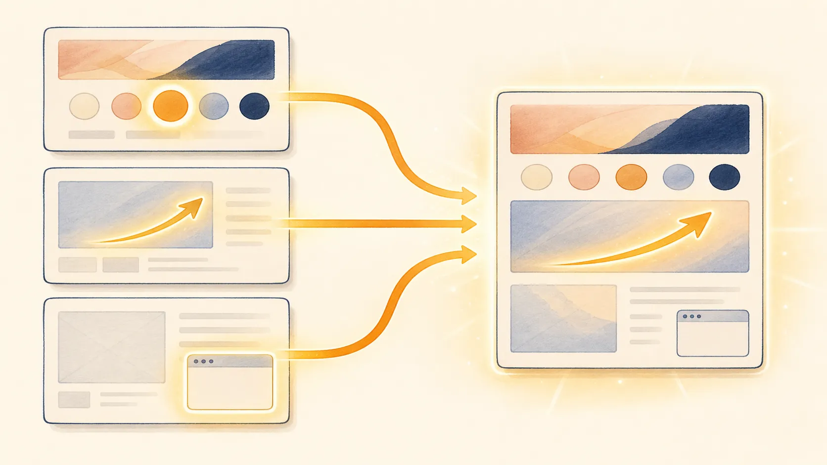 3案から良い部品を1つのサイトへ集める概念イラスト